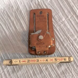 STANLEY PROTO leather belt carrier metal ruler 4 .2 feet & vintage wood …